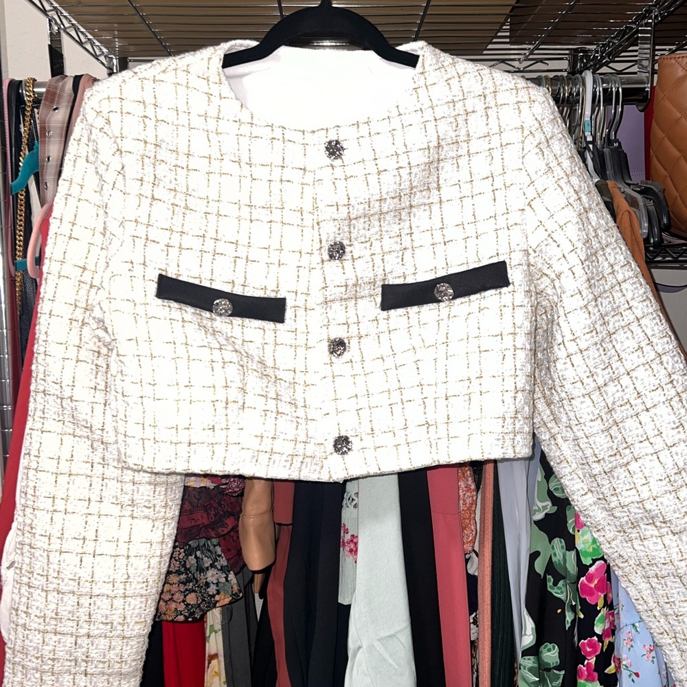 NWOT SHEIN White and Black Tweed Blazer and Skirt Set - Picture 2 of 7